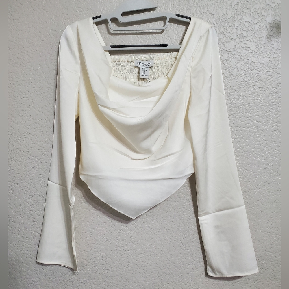Rachel Zoe Ivory White Cowlneck Long Sleeve Cropped Top Juniors Size X-Small